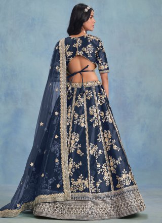 Glossy Blue Art Silk A - Line Lehenga Choli