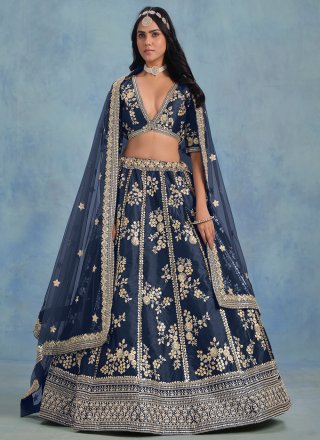 Glossy Blue Art Silk A - Line Lehenga Choli