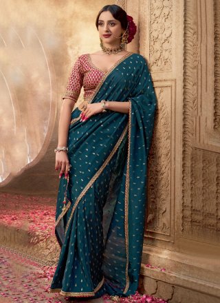 Glossy Morpeach Pure Crepe Contemporary Sari