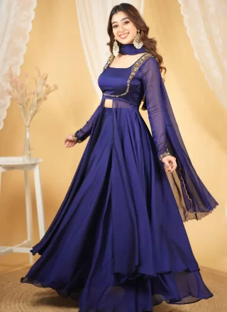 Glowing Blue and Violet Rangoli Readymade Lehenga Choli