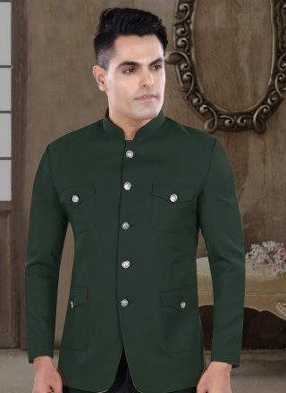 Glowing Green Viscose Jodhpuri Suit In Plain