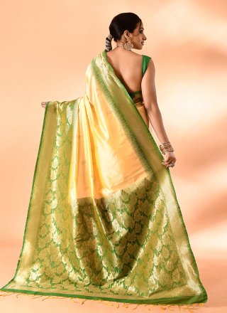Gold and Green Silk Trendy Saree