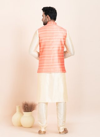 Gold and Peach Banarasi Silk Kurta Payjama with Jacket with Jacquard Work for Ceremonial