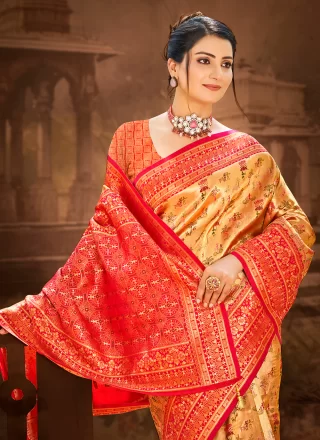 Gold and Red Silk Weaving Work Classic Sari