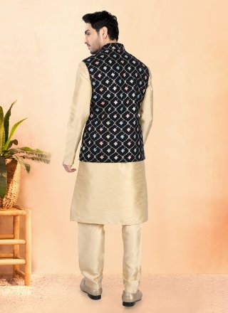 Gold Art Silk Embroidered, Sequins and Thread Work Kurta Payjama with Jacket