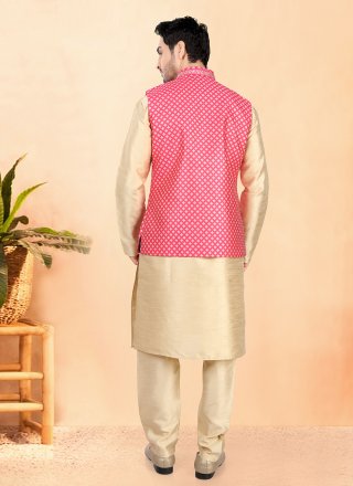 Gold Art Silk Kurta Payjama with Jacket