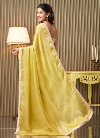 Gold Chiffon Fancy Work Contemporary Sari for Casual