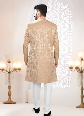 Gold Jacquard Indo Western with Woven Work for Ceremonial