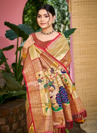Gold Kanjivaram Silk Weaving Work Contemporary Saree