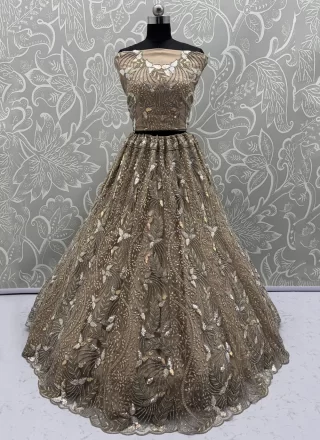 Gold Net A - Line Lehenga Choli with Dori, Embroidered, Sequins and Zircon Work for Ceremonial