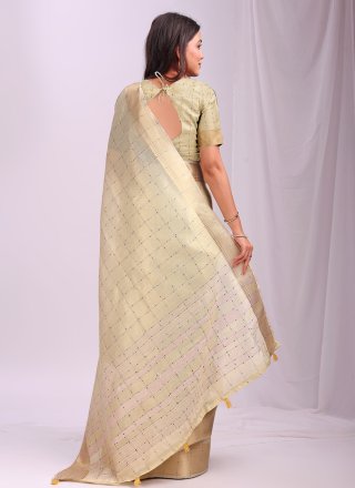 Gold Organza Weaving Work Trendy Saree for Casual