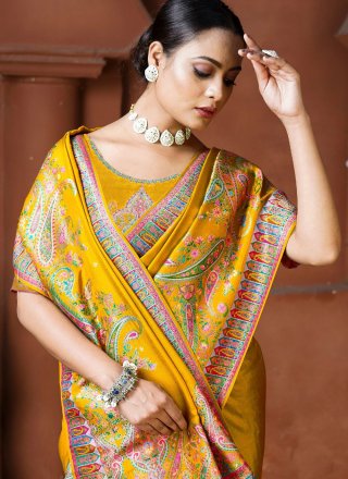Gold Pure Dola Fancy and Weaving Work Trendy Saree for Women