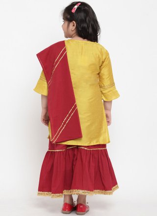 Gold Rayon Palazzo Salwar Suit with Lace Work