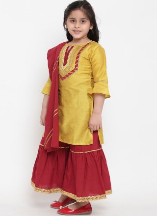 Gold Rayon Palazzo Salwar Suit with Lace Work