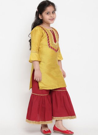Gold Rayon Palazzo Salwar Suit with Lace Work