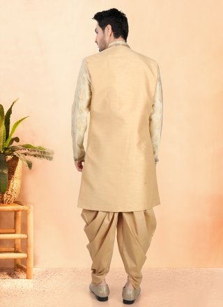 Gold Silk Buttons and Plain Work Indo Western for Men