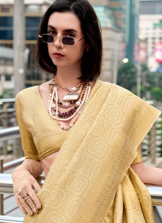 Gold Silk Classic Saree with Weaving Work