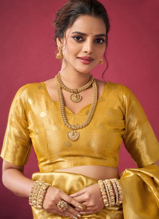 Gold Silk Contemporary Saree with Jacquard Work