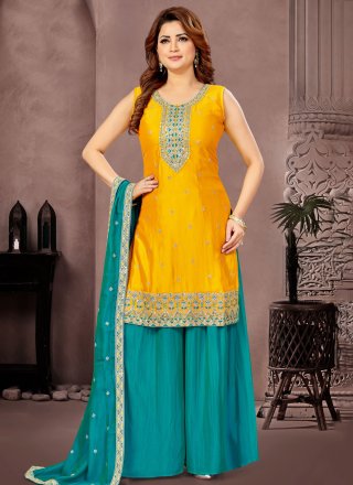 Gold Silk Embroidered and Sequins Work Salwar Suit