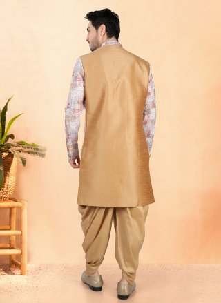 Gold Silk Indo Western with Buttons and Plain Work