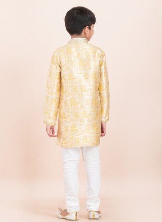 Gold Silk Kurta Pyjama with Jacquard Work