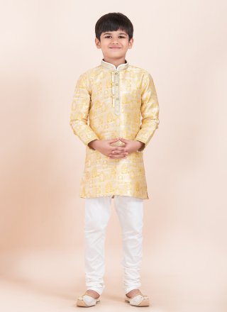 Gold Silk Kurta Pyjama with Jacquard Work