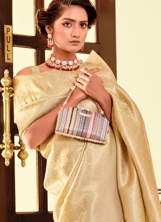 Gold Silk Weaving Work Contemporary Saree