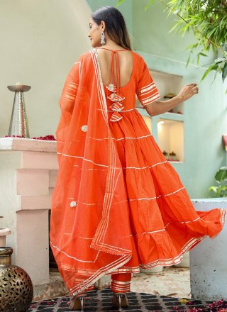 Gota Work Cotton Salwar Suit In Orange Colour