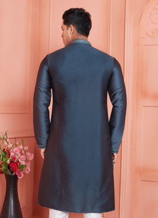 Graceful Grey Brocade Kurta Pyjama with Pintex Work