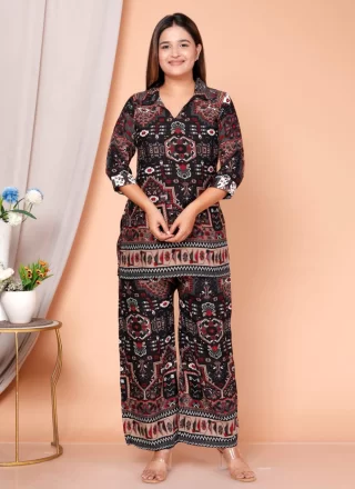 Grandiose Black Rayon Designer Kurti with Digital Print Work