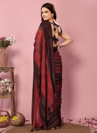 Gratifying Burgundy Silk Classic Sari with Print Work