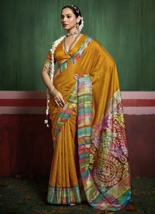 Gratifying Mustard Silk Trendy Saree