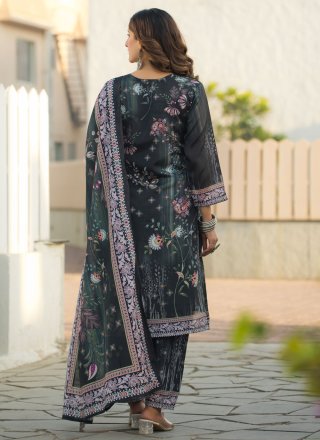 Green and Grey Digital Print and Hand Work Chinon Salwar Suit