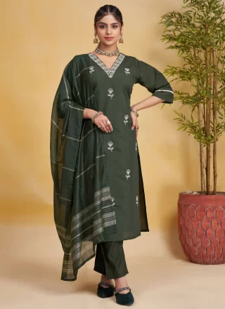 Green and Grey Silk Salwar Suit with Beads and Embroidered Work