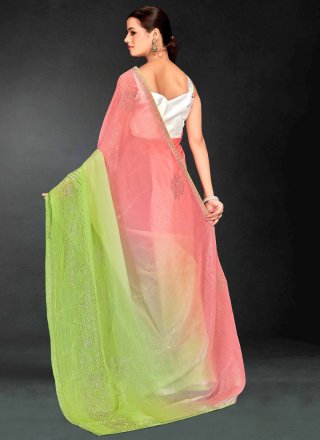Green and Pink Silk Classic Saree