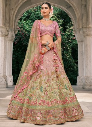 Green and Pink Silk Lehenga Choli