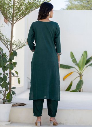 Green and Teal Blended Cotton Readymade Salwar Suit