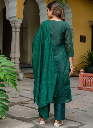 Green and Teal Chanderi Readymade Salwar Suit with Embroidered and Jacquard Work