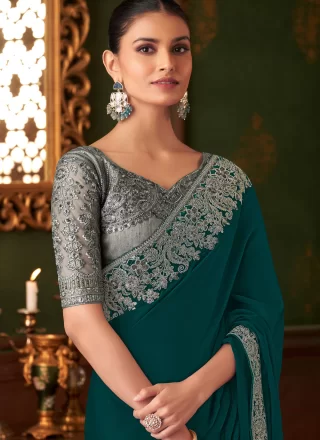 Green and Teal Chiffon Trendy Saree