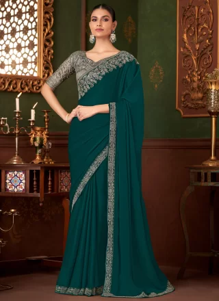 Green and Teal Chiffon Trendy Saree