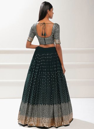 Green and Teal Georgette Lehenga Choli with Sequins and Thread Work for Ceremonial