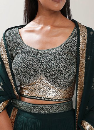 Green and Teal Georgette Lehenga Choli with Sequins and Thread Work for Ceremonial