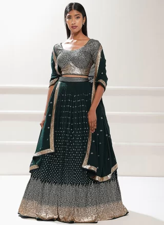Green and Teal Georgette Lehenga Choli with Sequins and Thread Work for Ceremonial
