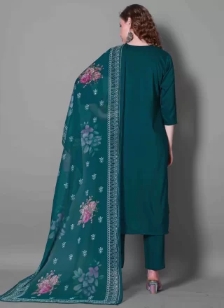 Green and Teal Silk Embroidered Work Salwar Suit