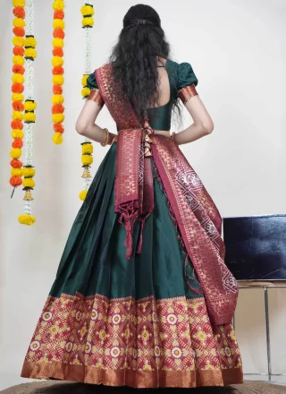 Green and Teal Silk Lehenga Choli with Jacquard Work