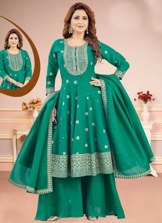 Green and Teal Silk Readymade Salwar Suit