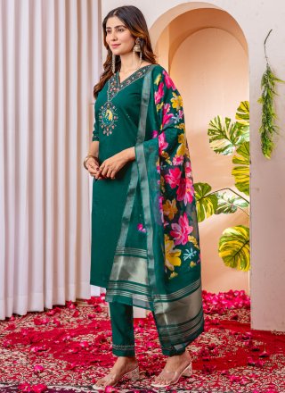 Green and Teal Silk Readymade Salwar Suit