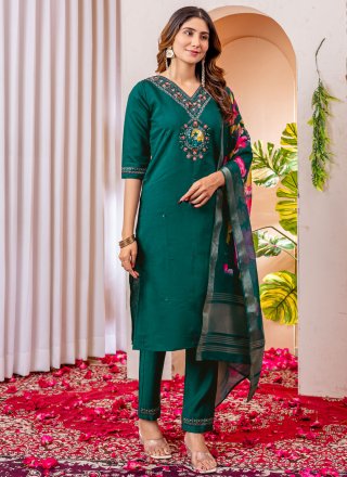 Green and Teal Silk Readymade Salwar Suit