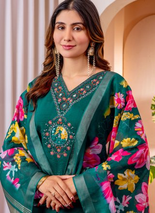 Green and Teal Silk Readymade Salwar Suit