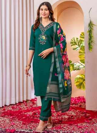 Green and Teal Silk Readymade Salwar Suit